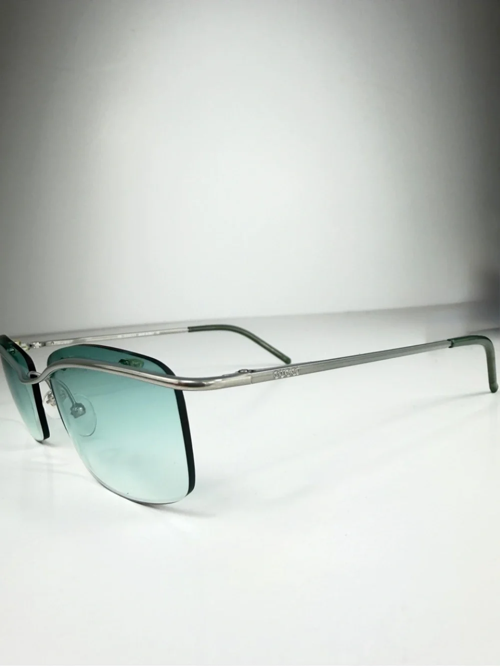 Gucci DeadStock Tom Ford Y2K Rimless Sunglasses GG 1654 T5T Teal Brow Bar Set
